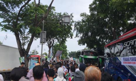 Kemacetan parah terjadi di kawasan Sunter menuju JIS, Jakarta Utara, Sabtu (10/4/2024) pagi WIB.