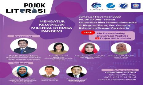 Kementerian Informatika (Kominfo),  Aptikom dan UBSI akan menggelar webinar Creativetalks Pojok Literasi tentang mengatur keuangan milenial di masa pandemi, Jumat (27/11).