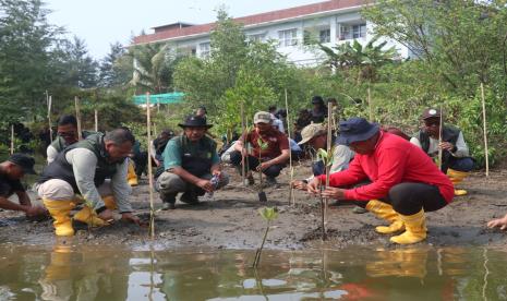 Kementerian Kelautan dan Perikanan, pemerintah daerah, dan masyarakat melakukan gerakan penghijauan untuk menjaga kelestarian pesisir pantai Pangandaran, Jawa Barat. 