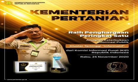 Kementerian Pertanian (Kementan) dianugerahi sebagai Kementerian terbaik peringkat 1, dalam mengelola informasi dan komunikasi publik. Ketetapan ini diberikan Komisi Informasi Publik (KIP) setelah melalui serangkaian proses penelitian panjang sekaligus monitoring dan evaluasi keterbukaan informasi publik tahun 2020. Hasilnya, Kementan menepati posisi pertama dengan nilai yang cukup tinggi, yakni sebesar 97,99.