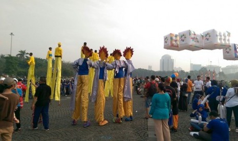 Kemeriahan parade Asian Games 2018 di Monas, Jakarta Pusat, Ahad (13/5) pagi.