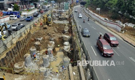 Construction of light rail transit (LRT) at MT Haryono Street, Cawang, Jakarta, (August 23).