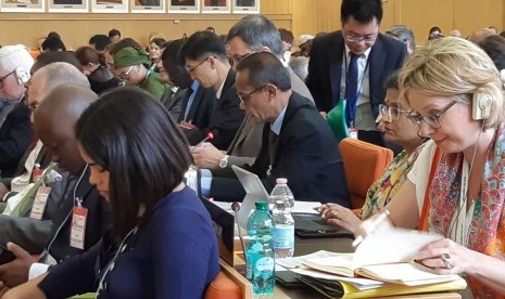 Kepala Badan Ketahanan Pangan Kementerian Pertanian (BKP Kementan) Agung Hendriadi (ketiga kanan) berbicara dalam Sidang Dewan Organisasi Pangan dan Pertanian Dunia (Food and Agriculture Organization of The United Nations/FAO) ke-159 di Roma, Italia.