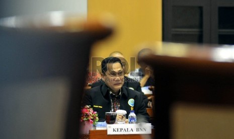 Kepala Badan Narkotika Nasional (BNN)Komisaris Jenderal Budi Waseso saat menghadiri rapat dengar pendapat (RDP) dengan Komisi III DPR di Kompleks Parlemen, Jakarta, Selasa (15/9). 