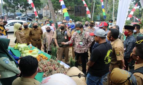 Kepala Badan Penyuluhan dan Pengembangan SDM Pertanian (BPPSDMP) Kementerian Pertanian Dedi Nursyamsi saat me-launching Gerakan Kostratani di Kabupaten Sukabumi, Selasa (11/8).  