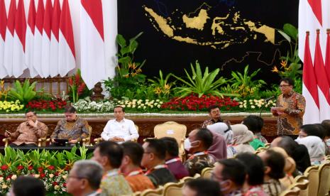 Kepala Badan Pusat Statistik (BPS), Margo Yuwono, berbicara saat acara Sensus Pertanian 2023 di Istana Negara, Jakarta, Senin (15/5/2023).