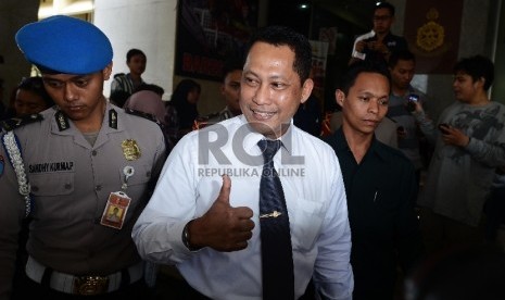  Kepala Badan Reserse dan Kriminal Polri Komisaris Jenderal Budi Waseso memberikan pernyataan kepada awak media di Gedung Bareskrim, Jakarta, Rabu (2/9).   (Republika/Raisan Al Farisi)