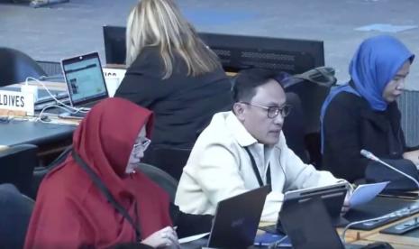 Kepala BPJPH, Muhammad Aqil Irham, di Gedung Pusat WTO di Jenewa, Swiss, Kamis (14/3/2024). 