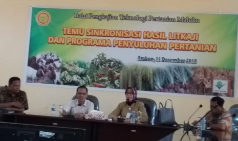 Kepala BPTP Maluku saat  pembukaan acara Temu Sinkronisasi Hasil Litkaji dan Program Penyuluhan Pertanian, Selasa (11/12). 