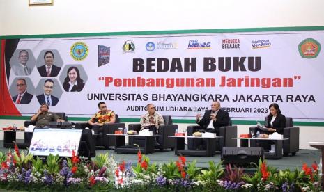 Kepala Pusat Keamanan Nasional Universitas Bhayangkara Jakarta Raya (Ubhara Jaya) Hermawan Sulistyo, dalam acara bedah buku Pembangunan Jaringan di Kampus 2 Universitas Bhayangkara Jakarta Raya, Jalan Perjuangan 81, Kota Bekasi, Kamis (9/2/2023).