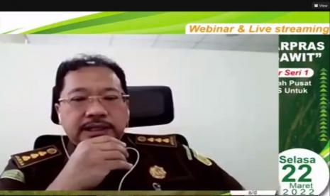 Kepala Sub Direktorat Pengamanan Infrastruktur Pengairan, Pertanian dan Kelautan, Direktorat Pengamanan Pembangunan Strategis, Kejaksaan Agung, Rachmat Supriadi,  dalam Webinar bertema “Dampak Positif Program PSR, Sarpras dan Pengembangan SDM”, Senin (28/3/2022).