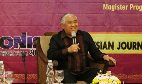 Ketua Dewan Pembina Majelis Ulama Indonesia (MUI) Prof Dr KH Din Syamsudin saat menghadiri Konferensi Internasional tentang Islam dan Masyarakat Muslim (ICONIS) 2018, di Institut Agama Islam Negeri (IAIN) Salatiga, Jawa Tengah, Rabu (1/8).