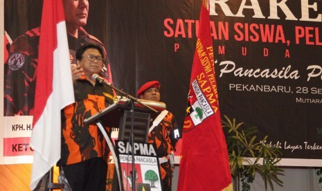 Ketua Dewan Perwakilan Daerah Republik Indonesia (DPD RI) Oesman Sapta membuka Rakernas I Satuan Siswa, Pelajar dan Mahasiswa (Sapma) Pemuda Pancasila (PP) di Pekanbaru, Riau, Kamis (28/9).