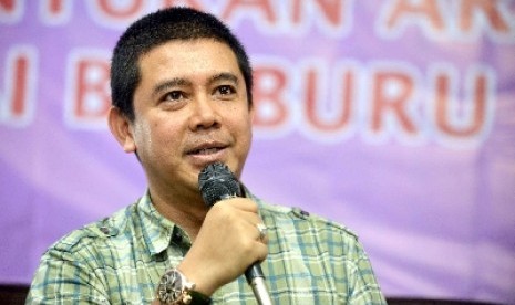 Ketua Dewan Pimpinan Pusat Partai Hati Nurani Rakyat (Hanura), Yuddy Chrisnandi menjadi pembicara dalam diskusi politik terkait arah koalisi di Jakarta, Ahad (4/5).