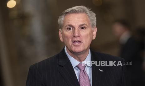 Ketua DPR AS Kevin McCarthy berbicara kepada media di Capitol Hill di Washington, DC, AS, 12 Januari 2023.