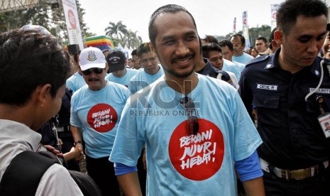   Ketua KPK Abraham Samad saat menghadiri peringatan Hari Anti Korupsi Sedunia di kawasan Monas, Jakarta Pusat, Ahad (9/12).  (Republika/Adhi Wicaksono)