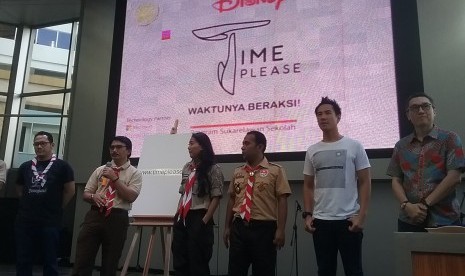 Ketua Kwarnas Gerakan Pramuka Adhyaksa Dault saat peluncuran Program Time Please yang merupakan kegiatan kerja sama Pramuka dengan he Walt Disney Company Indonesia 