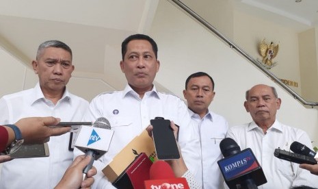 Ketua Kwartir Nasional Pramuka Budi Waseso usai menemui Wakil Presiden Maruf Amin di Kantor Wapres, Jakarta, Selasa (18/2).