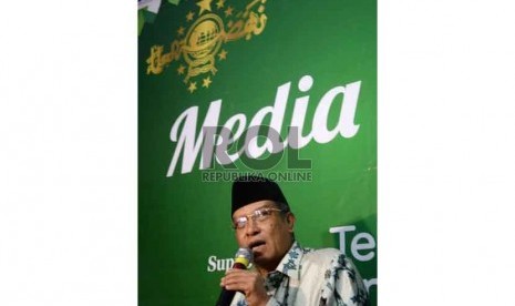   Ketua PBNU Said Aqil Siradj memberikan keterangan kepada wartawan terkait Muktamar NU ke-33 di Jombang, Jawa Timur, Senin (3/8).