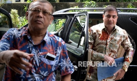  Ketua Pengusaha Indonesia Muda Sam Aliano saat tiba di Bareskrim Polri, Jakarta, Senin (6/2).