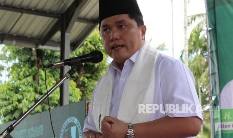 Ketua Tim Kampamye Nasional (TKN) untuk pemenangan Jokowi-Maruf, Erick Thohir saat menghadiri deklarasi JKSN wilayah Tapal Kuda, Jawa Timur yang menyatakan diri mendukung pasangan Joko Widodo-KH. Maruf Amin pada kontestasi Pilpres 2019.