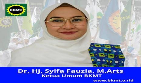 Ketua Umum Badan Kontak Majelis Taklim (BMKT) Hj Syifa Fauzia. Kiprah BKMT pun semakin meluas, ditandai dengan makin banyak nya keberadaan BKMT di setiap provinsi di seluruh Indonesia. Melalui berbagai kegiatan dan program nya, BKMT meluaskan peran tidak hanya bergerak dalam bidang dakwah, pendidikan dan sosial kemasyarakatan, namun aktif dalam pemberdayaan ekonomi, penguatan wawasan bangsa, berperan aktif dalam kepemimpinan nasional serta tanggap terhadap isu isu strategis dan keummatan.