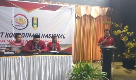 Ketua Umum DPD IMM DKI Jakarta, M. Huda Prayoga saat sesi penyampaian pandangan masing-masing perwakilan provinsi IMM di Rakornas Ikatan Mahasiswa Muhammadiyah 03-06 Juli 2019 di Pekanbaru, Riau.