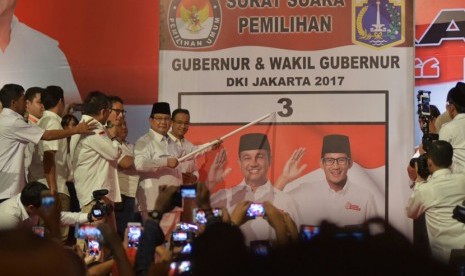 Ketua Umum DPP Gerindra Prabowo Subianto di acara Rapat Akbar 8000 Kader Gerindra DKI di JIExpo, Kemayoran, Jakarta Pusat, Minggu (8/1).