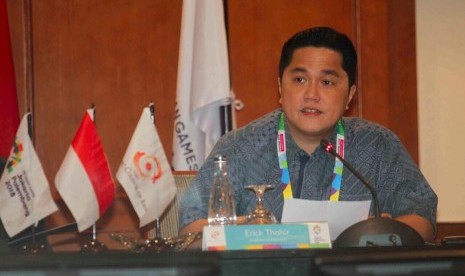 Ketua Umum INASGOC-Asian Games Erick Thohir memaparkan kesiapan timnya dalam memberikan layanan kesehatan dan pencegahan penggunaan doping, kepada Olympic Council of Asia (OCA) Medical Services Committee & Anti-Doping Commission.