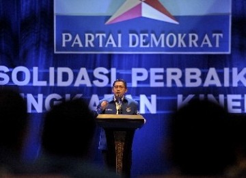 Ketua Umum Partai Demokrat (PD) Anas Urbaningrum ketika menutup Rapat Koordinasi Nasional PD 2011 di Sentul International Convention Center, Bogor, Jawa Barat.