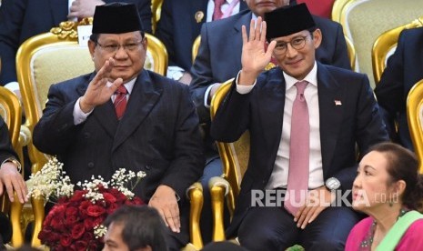 Ketua Umum DPP Partai Gerindra Prabowo Subianto (kiri) dan Wakil Ketua Dewan Pembina Sandiaga Salahuddin Uno.