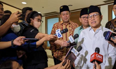 Ketua Umum Partai Kebangkitan Bangsa (PKB), Abdul Muhaimin Iskandar sebelum acara Sarasehan Nasional Satu Abad Nahdlatul Ulama (NU) yang mengangkat tema 