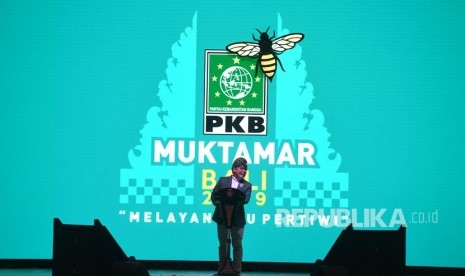 Ketua Umum Partai Kebangkitan Bangsa (PKB) Muhaimin Iskandar memberikan sambutan dalam Muktamar V PKB di Bali, Selasa (20/8/2019). 