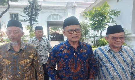 Ketua Umum Pimpinan Pusat (PP) Muhammadiyah, Haedar Nashir di Istana Kepresidenan, Jakarta Pusat, Selasa (17/9/2024).