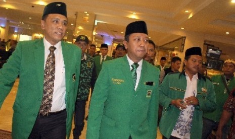   Ketua Umum PP versi Muktamar Surabaya Muhammad Romahurmuziy menghadiri Musyawarah Wilayah VII PPP di Medan, Sabtu (25/4).