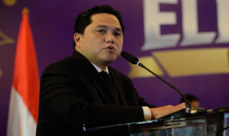 Menteri BUMN Erick Thohir. Erick hari ini menghadiri acara senam sehat yang digelar Partai Amanat Nasional (PAN) di Bandung, Jawa Barat. 