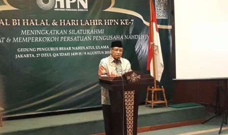 Ketum PBNU, KH Said Aqil Siroj saat memberikan sambutan dalam acara Halal bi Halal dan Hari Lahir Himpunan Pengusaha Nahdliyin (HPN) ke-7 di Gedung PBNU, Jakarta Pusat, Kamis (9/8). 