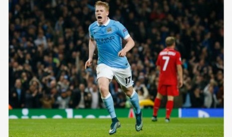 Kevin De Bruyne meluapkan kegembiraan setelah menjebol gawang Sevilla