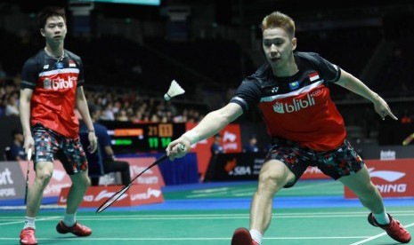 Kevin Sanjaya (kiri) dan Marcus Fernaldi Gideon.