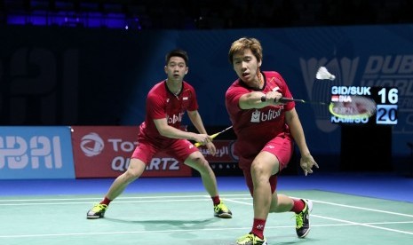 Kevin Sanjaya Sukamuljo (kiri) dan Marcus Fernaldi Gideon 