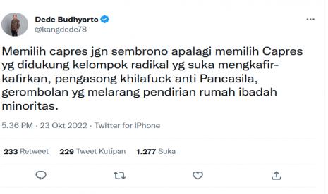 Kicauan Dede Budhyarto soal Khilafuck.