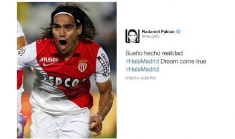 Kicauan Falcao soal Madrid di Twitter. 