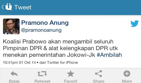 kicauan Pramono Anung di Twitter