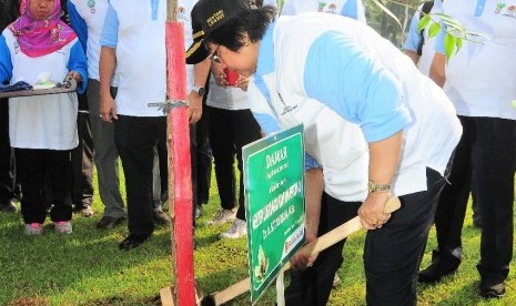 KLHK melakukan kegiatan penanaman pohon pada lahan aset KLHK seluas 5.000 meter persegi di Perumahan Pantai Indah Kapuk, Jakarta, Kamis (15/3).