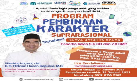  Klinik Pendidikan MIPA akan menggelar Program Pembinaan Karakter Suprarasional untuk Siswa yang akan dimulai, pada Rabu (27/1) mendatang. 