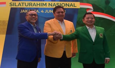 Koalisi Indonesia Bersatu (KIB) yang terdiri dari Partai Golkar, Partai Amanat Nasional (PAN), dan Partai Persatuan Pembangunan (PPP) menggelar Silaturahim Nasional di Plataran Senayan, Jakarta, Sabtu (4/6).