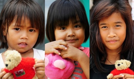 Kolase foto dari anak warga eks-Gafatar di tempat penampungan di di Detasemen Pembekalan dan Angkutan Kodam XII/Tanjung Pura di Pontianak, Kalimantan Barat, Jumat (22/1). 