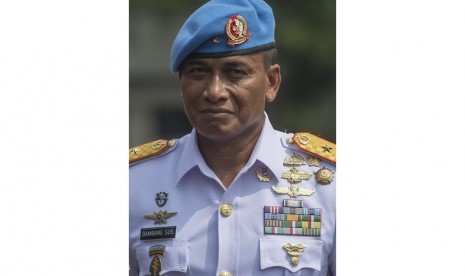 Komandan Paspampres Brigjen TNI (Mar) Bambang Suswantono mengikuti Upacara Serah Terima Jabatan di Markas Komando Paspampres, Tanah Abang, Jakarta, Rabu (25/5). 