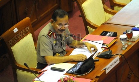 Komisaris Jenderal Badrodin Haiti menjalani uji kelayakan dan kepatutan calon Kepala Polri (Kapolri) di Komisi III DPR RI, Jakarta, Kamis (16/4) (Republika/Agung Supriyanto).