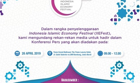 Komite Nasional Keuangan Syariah (KNKS) akan menyelenggarakan kegiatan Indonesia Islamic Economy Festival (IIEFEST) yang mengusung Tema ‘Mengawal Indonesia Menjadi Kekuatan Ekonomi Syariah Dunia’. Kegiatan yang akan dilaksanakan pada Jumat (26/4) bertempat di Trans Grand Ballroom, The Trans Luxury Hotel Jalan Gatot Subroto No. 289, Bandung.